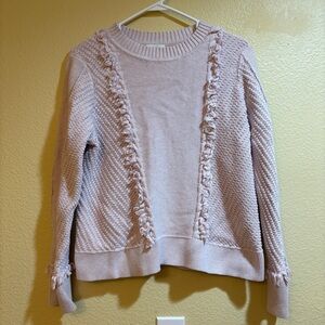 Kinross XL 100% Cotton Sweater Waffle Knit Fringe Blush Pink